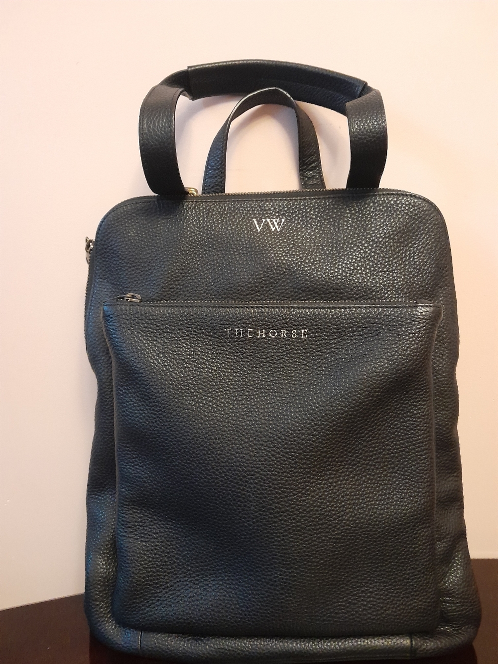 The Horse women/men Black Pebbled Leather Backpack
